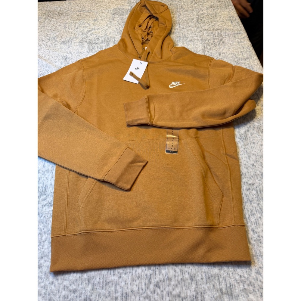 Nike Mens Sportswear‎ Club Fleece Hoodie Pullover Amber Ochre Size S NWT stitch